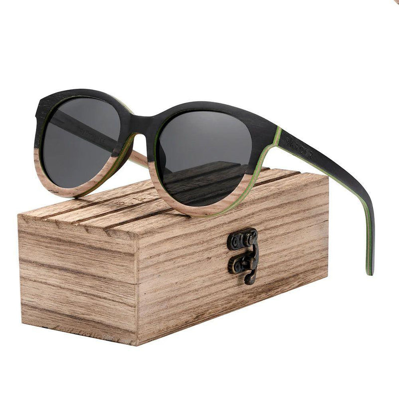 Eco-Friendly Cat Eye Polarized Wood Sunglasses for Men with UV400 Protection - Lucid Fantasy 