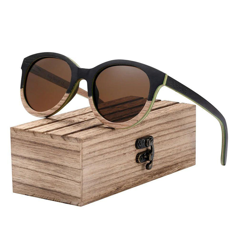 Eco-Friendly Cat Eye Polarized Wood Sunglasses for Men with UV400 Protection - Lucid Fantasy 