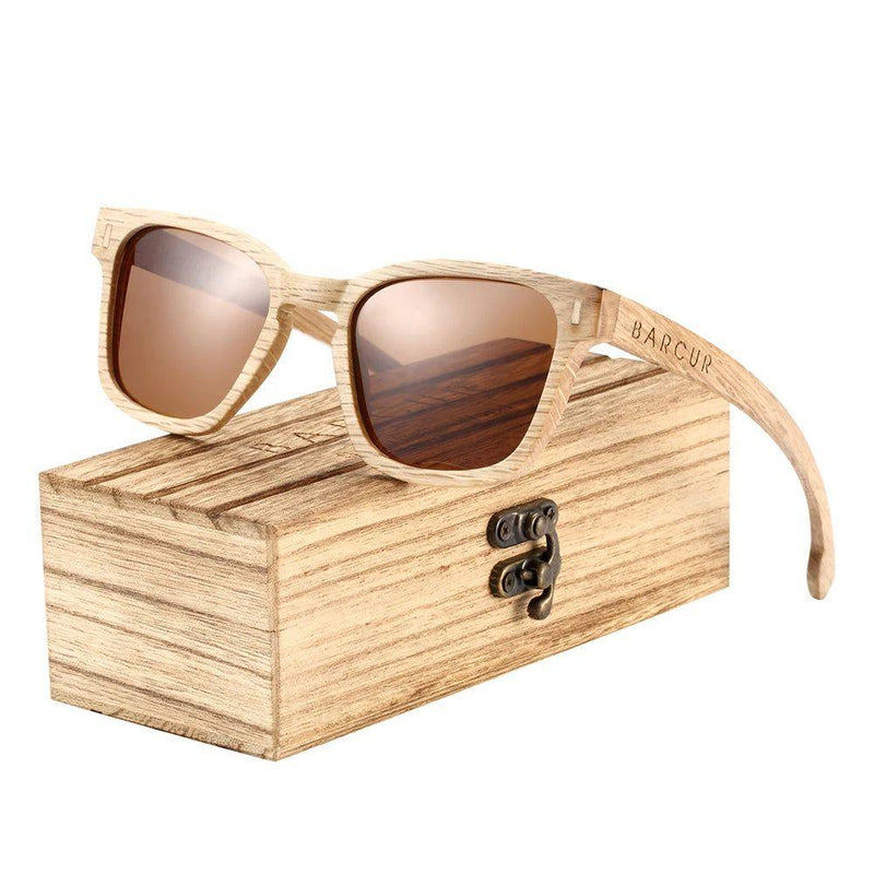 Eco-Friendly Men's Wood Frame Polarized Sunglasses with UV400 Protection and Anti-Reflective Lenses - Lucid Fantasy 