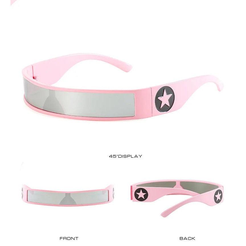 Edgy Y2K Pink and Silver Visor Sunglasses - Stylish One-Piece Shades - Lucid Fantasy 