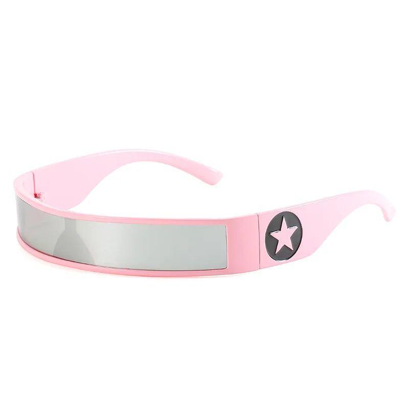 Edgy Y2K Pink and Silver Visor Sunglasses - Stylish One-Piece Shades - Lucid Fantasy 