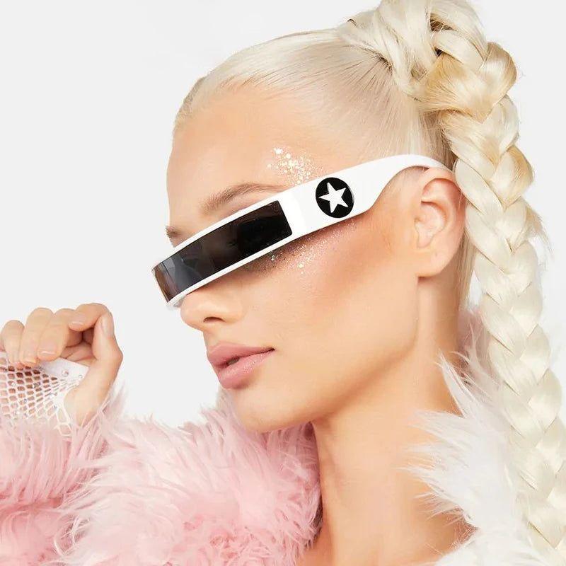 Edgy Y2K Pink and Silver Visor Sunglasses - Stylish One-Piece Shades - Lucid Fantasy 