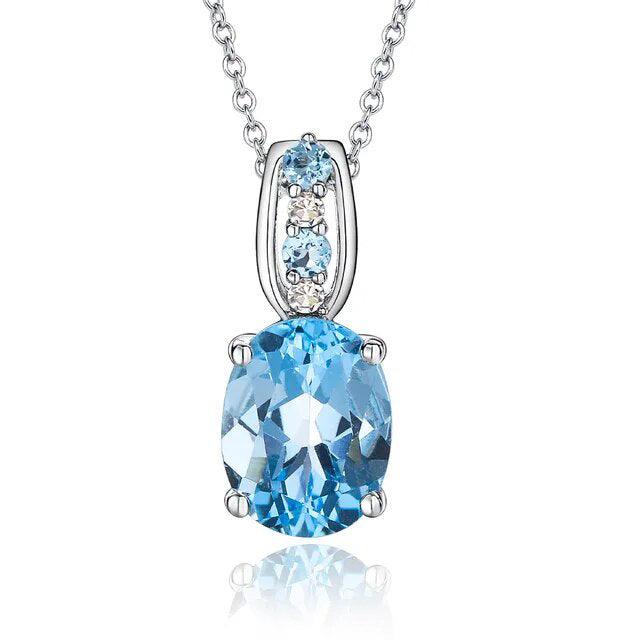 Elegance Redefined: Natural Blue Topaz & Sterling Silver Pendant Necklace 2.4 Carats - Lucid Fantasy 