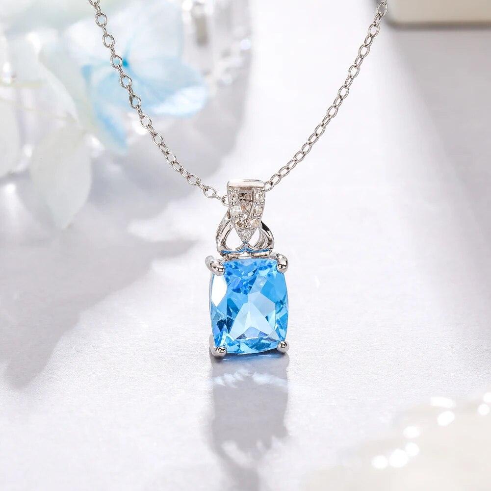 Elegance Redefined: Natural Blue Topaz & Sterling Silver Pendant Necklace 2.4 Carats - Lucid Fantasy 