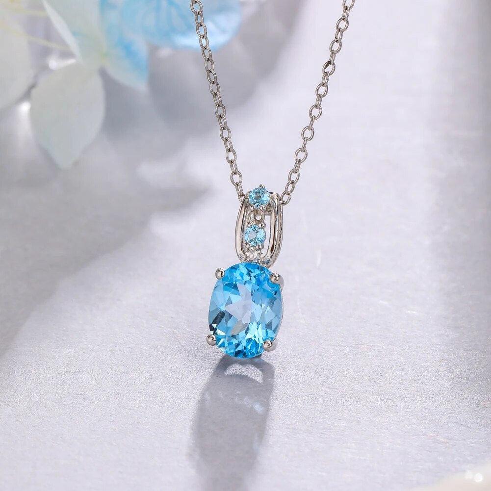 Elegance Redefined: Natural Blue Topaz & Sterling Silver Pendant Necklace 2.4 Carats - Lucid Fantasy 