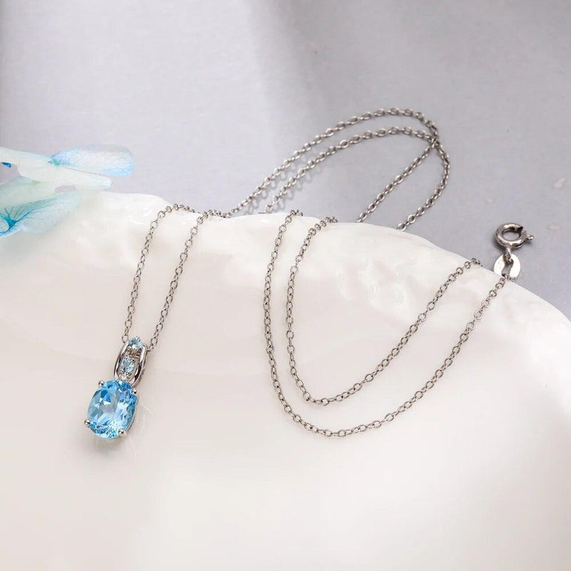 Elegance Redefined: Natural Blue Topaz & Sterling Silver Pendant Necklace 2.4 Carats - Lucid Fantasy 