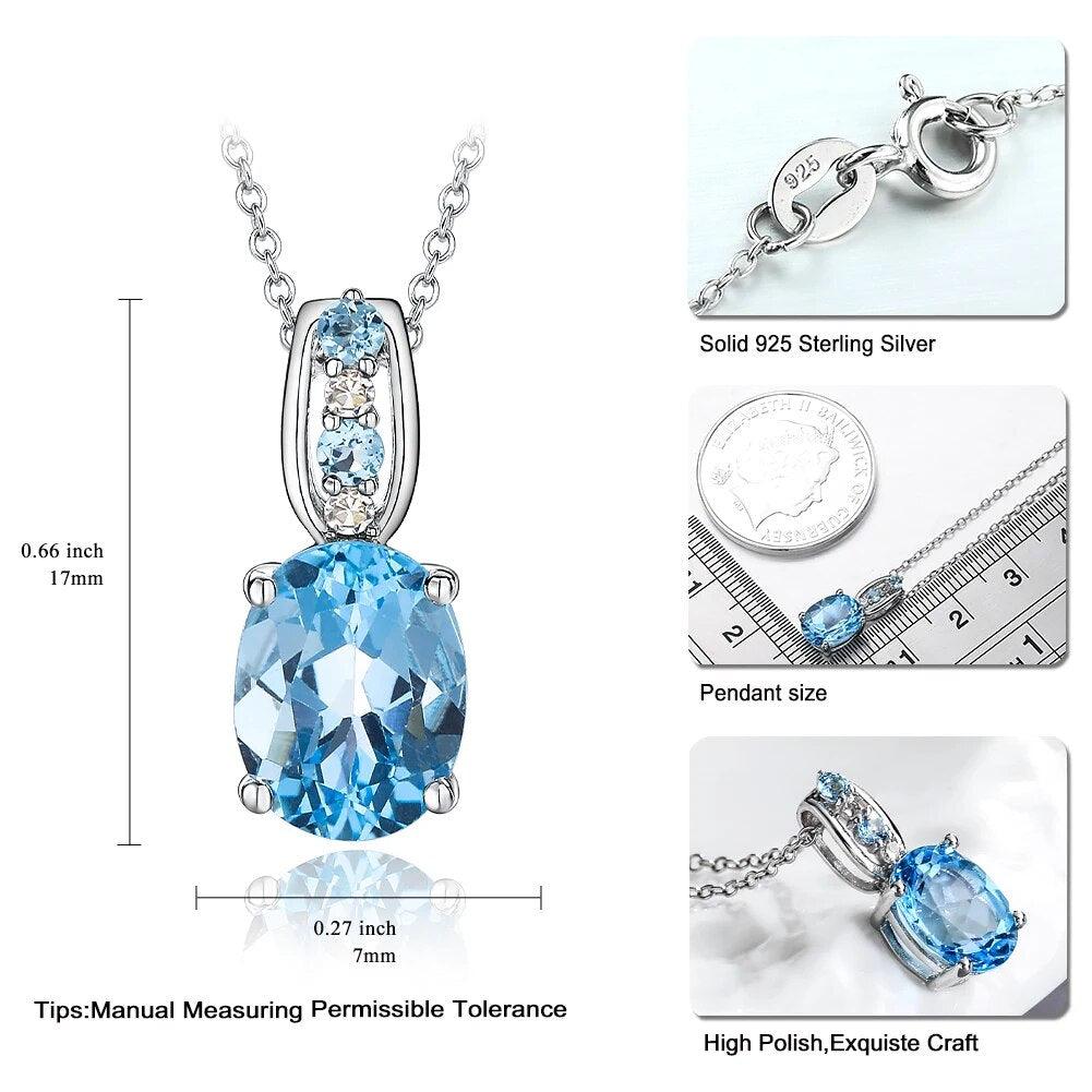 Elegance Redefined: Natural Blue Topaz & Sterling Silver Pendant Necklace 2.4 Carats - Lucid Fantasy 