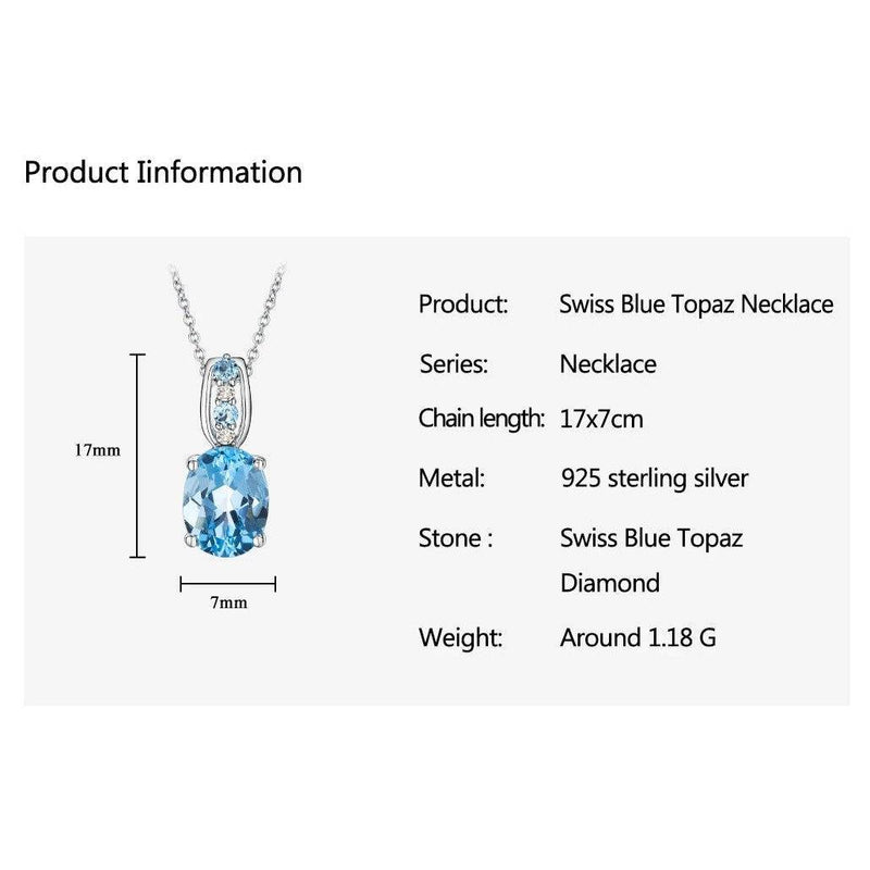 Elegance Redefined: Natural Blue Topaz & Sterling Silver Pendant Necklace 2.4 Carats - Lucid Fantasy 