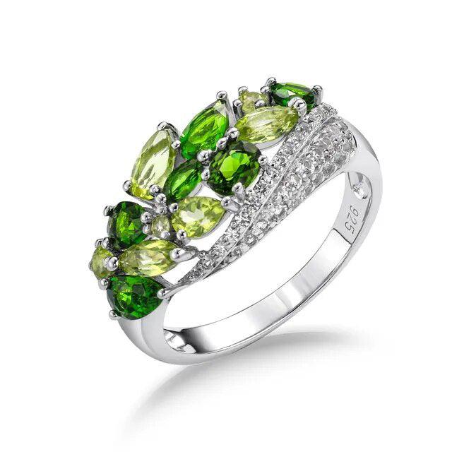 Elegant 2ct Natural Gemstone Sterling Silver Ring with Peridot/Diopside Options - Lucid Fantasy 