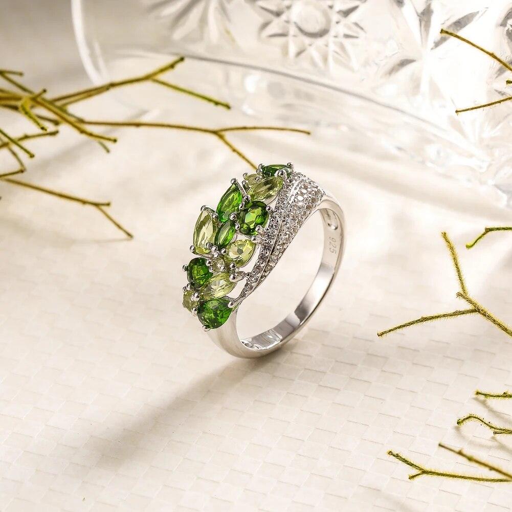 Elegant 2ct Natural Gemstone Sterling Silver Ring with Peridot/Diopside Options - Lucid Fantasy 