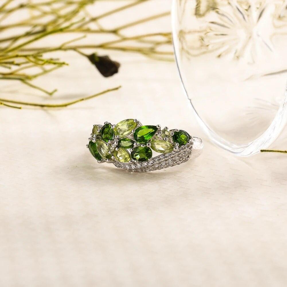 Elegant 2ct Natural Gemstone Sterling Silver Ring with Peridot/Diopside Options - Lucid Fantasy 