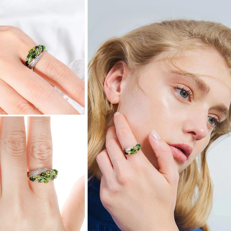 Elegant 2ct Natural Gemstone Sterling Silver Ring with Peridot/Diopside Options - Lucid Fantasy 