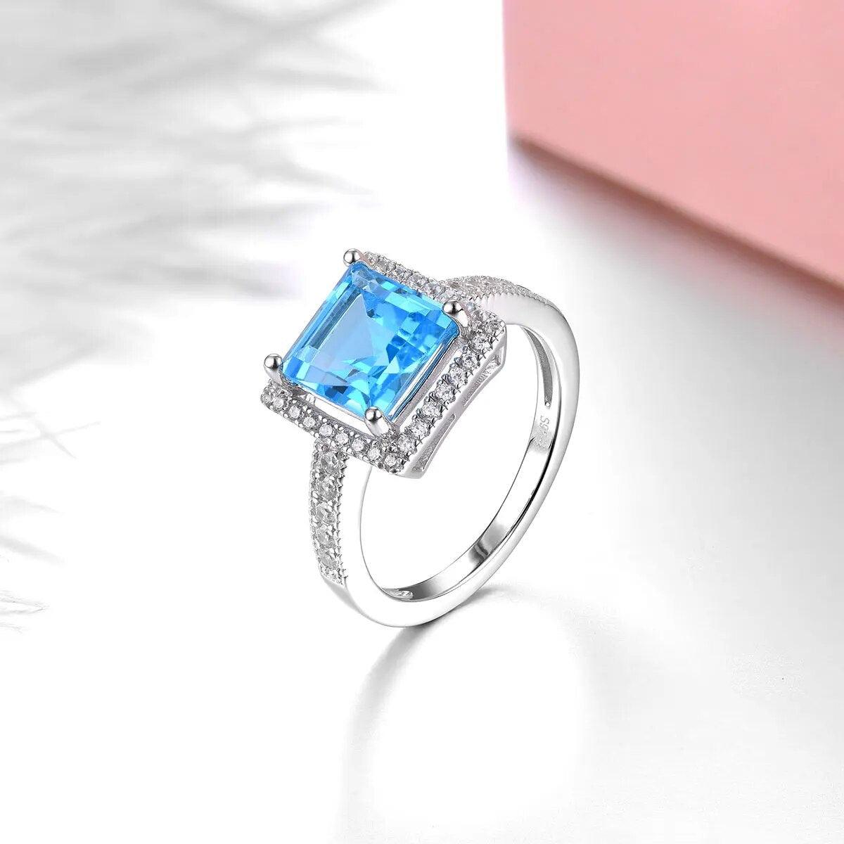 Elegant 3.5 Carat Natural Blue Topaz Sterling Silver Ring with Vintage Design - Lucid Fantasy 