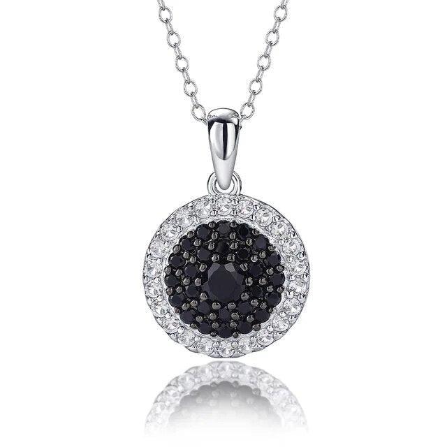 Elegant 925 Sterling Silver Chain Pendant with Natural Black Spinel and London Blue Topaz Mixed Gemstones - Lucid Fantasy 