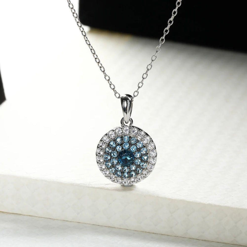 Elegant 925 Sterling Silver Chain Pendant with Natural Black Spinel and London Blue Topaz Mixed Gemstones - Lucid Fantasy 