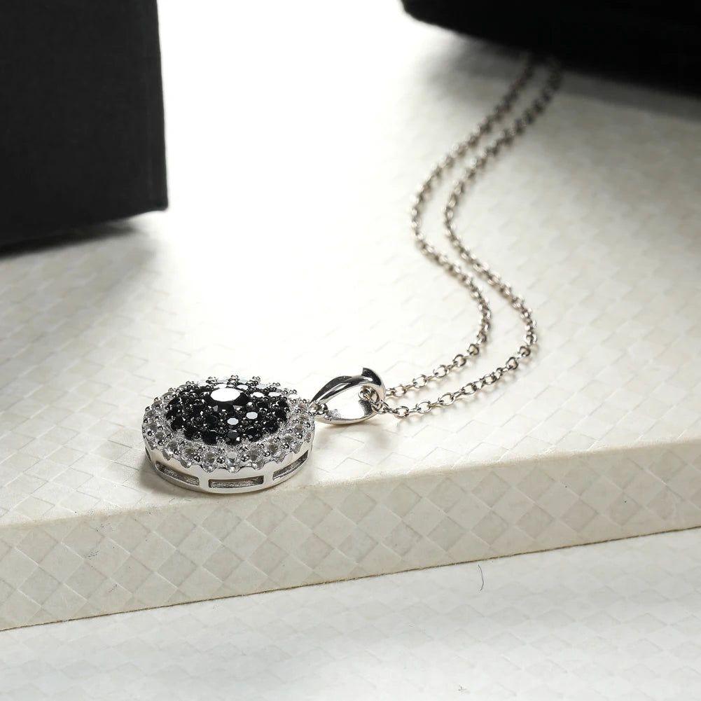 Elegant 925 Sterling Silver Chain Pendant with Natural Black Spinel and London Blue Topaz Mixed Gemstones - Lucid Fantasy 