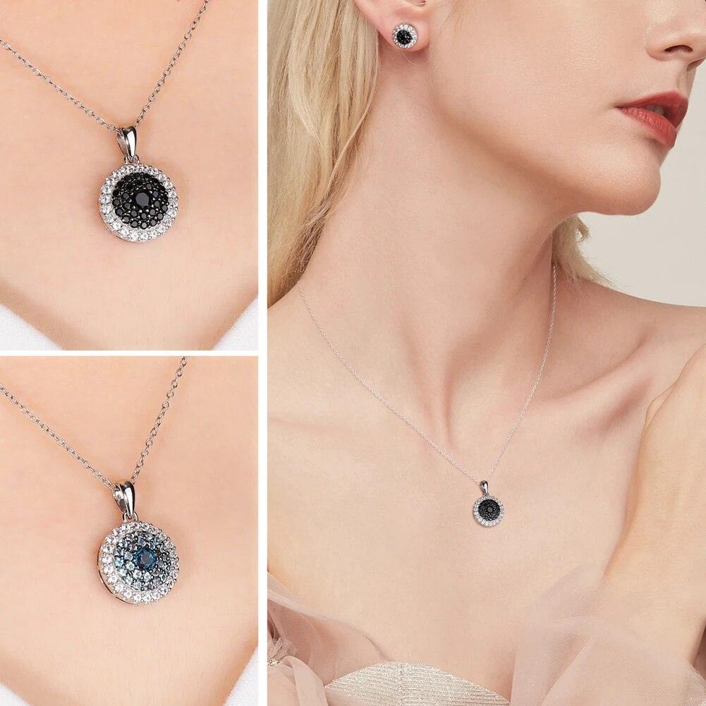 Elegant 925 Sterling Silver Chain Pendant with Natural Black Spinel and London Blue Topaz Mixed Gemstones - Lucid Fantasy 