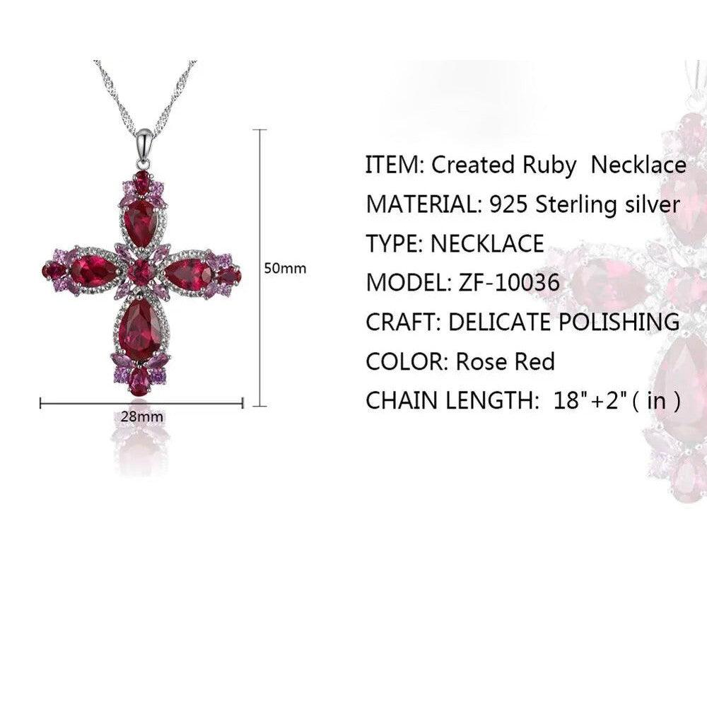 Elegant 925 Sterling Silver Cross Necklace with 5.5 Carats of Radiant Red Gemstones - Lucid Fantasy 