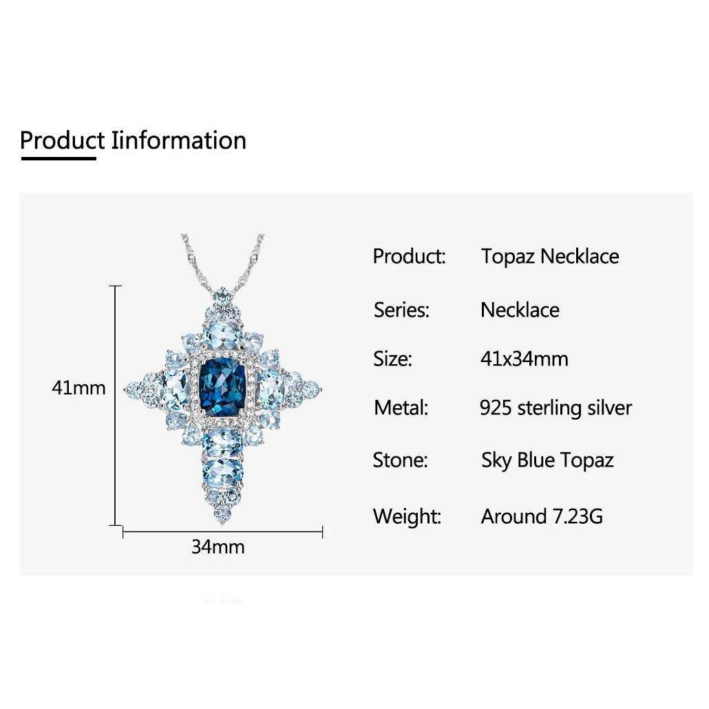 Elegant 925 Sterling Silver Cross Pendant Necklace with 11.83ct Natural Blue Topaz and Sky Blue Topaz Accents - Lucid Fantasy 