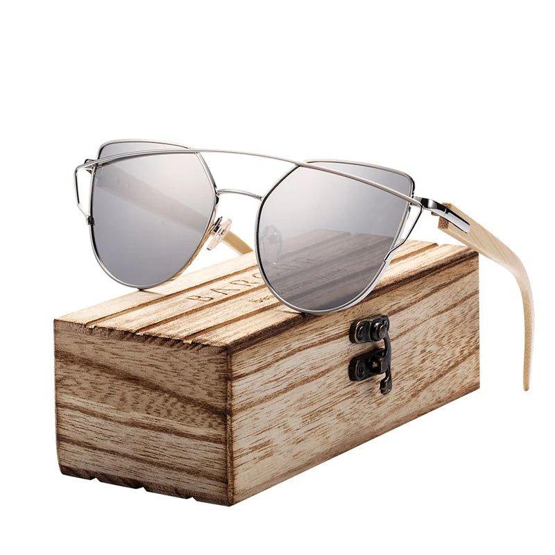 Elegant Bamboo Cat Eye Sunglasses for Women - Polarized Metal Frame with UV400 Protection - Lucid Fantasy 