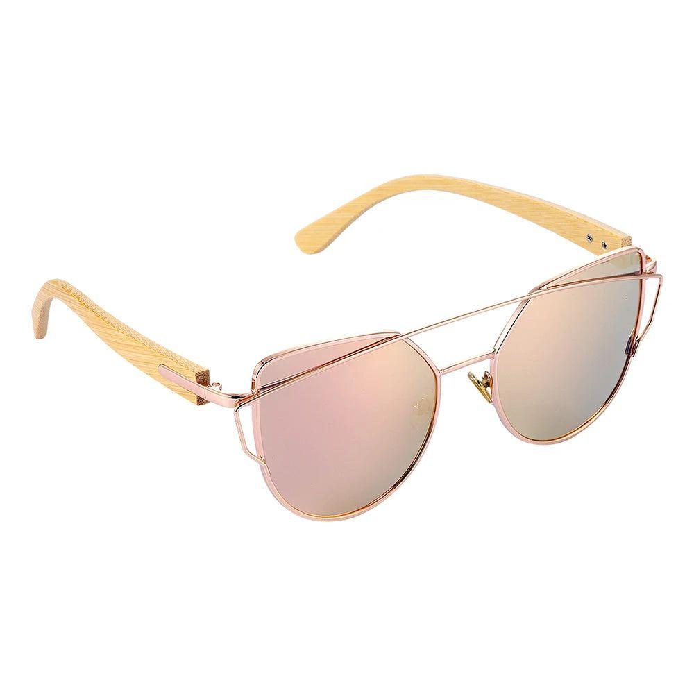 Elegant Bamboo Cat Eye Sunglasses for Women - Polarized Metal Frame with UV400 Protection - Lucid Fantasy 