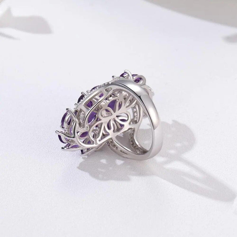 Elegant Flower Design 925 Sterling Silver Ring with 7ct Amethyst or Garnet Gemstones for Women - Lucid Fantasy 