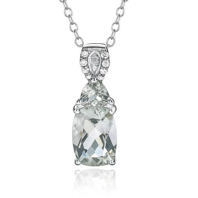 Elegant Green Amethyst 925 Sterling Silver Pendant Necklace with Sparkling 1.6ct Gemstones - Lucid Fantasy 