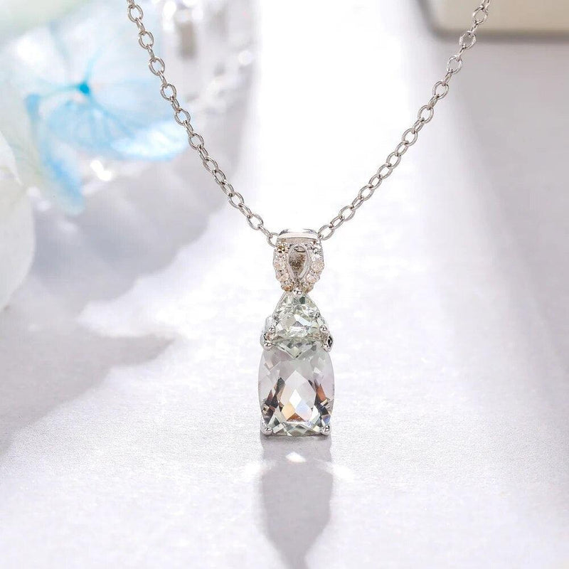 Elegant Green Amethyst 925 Sterling Silver Pendant Necklace with Sparkling 1.6ct Gemstones - Lucid Fantasy 