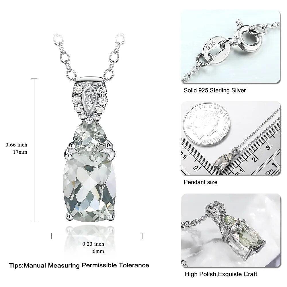 Elegant Green Amethyst 925 Sterling Silver Pendant Necklace with Sparkling 1.6ct Gemstones - Lucid Fantasy 