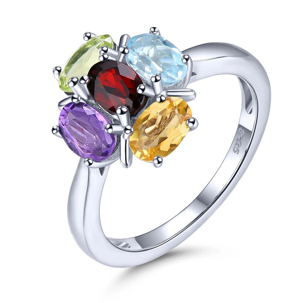 Elegant Multi-Stone Solid Silver Rings with Natural Gemstones - 2.2 Carat Fine Jewelry Collection - Lucid Fantasy 