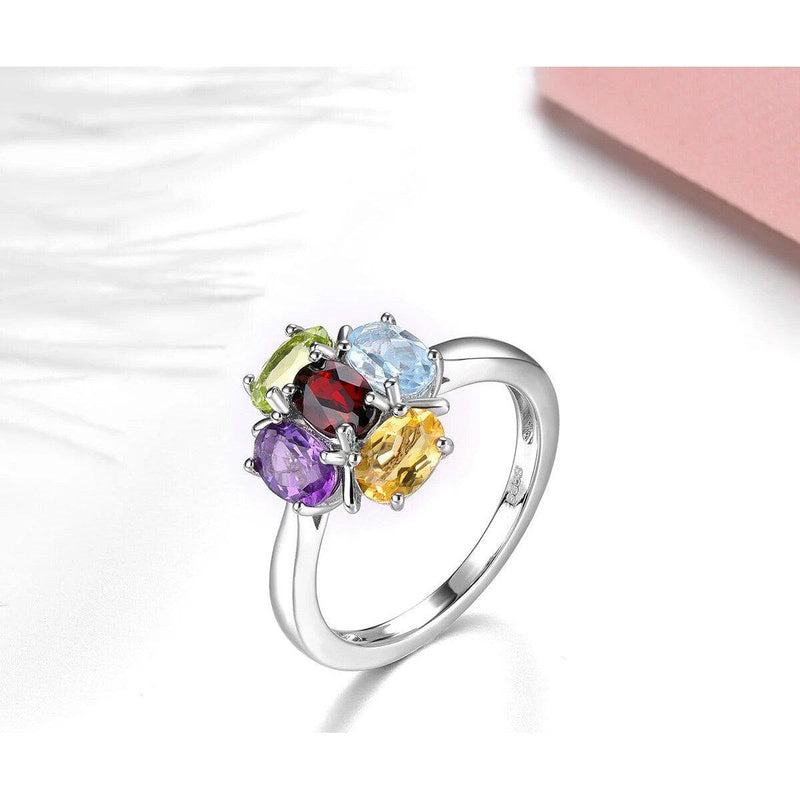 Elegant Multi-Stone Solid Silver Rings with Natural Gemstones - 2.2 Carat Fine Jewelry Collection - Lucid Fantasy 