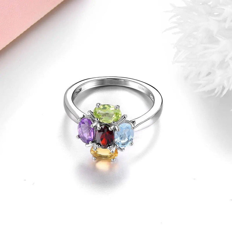 Elegant Multi-Stone Solid Silver Rings with Natural Gemstones - 2.2 Carat Fine Jewelry Collection - Lucid Fantasy 