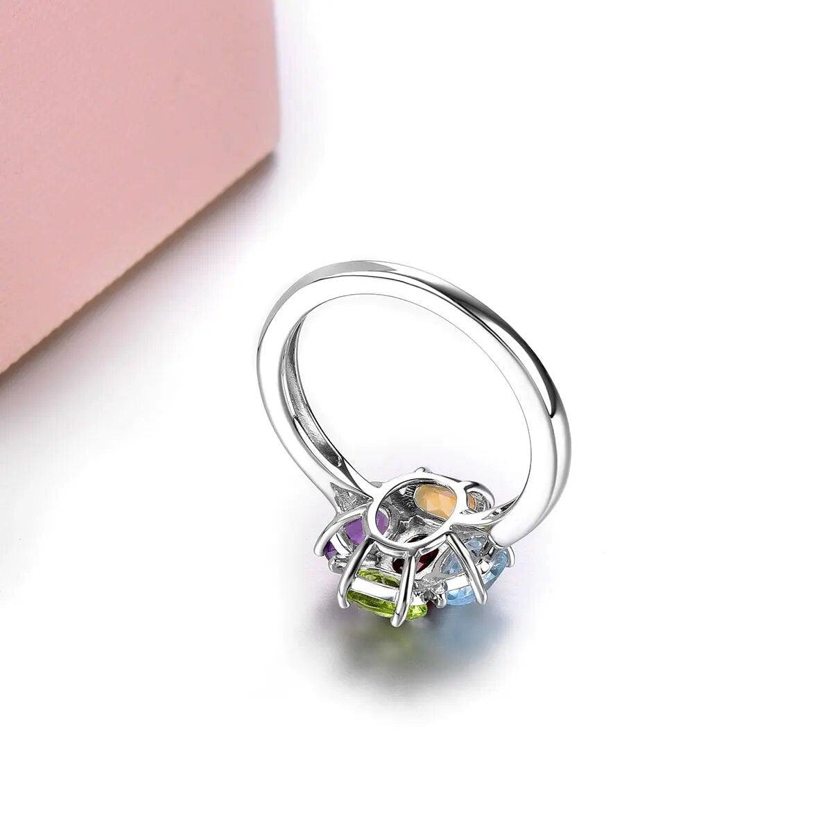 Elegant Multi-Stone Solid Silver Rings with Natural Gemstones - 2.2 Carat Fine Jewelry Collection - Lucid Fantasy 