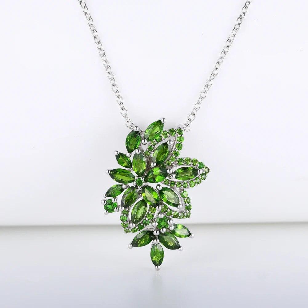 Elegant Natural Chrome Diopside Sterling Silver 925 Pendant Necklace - Lucid Fantasy 