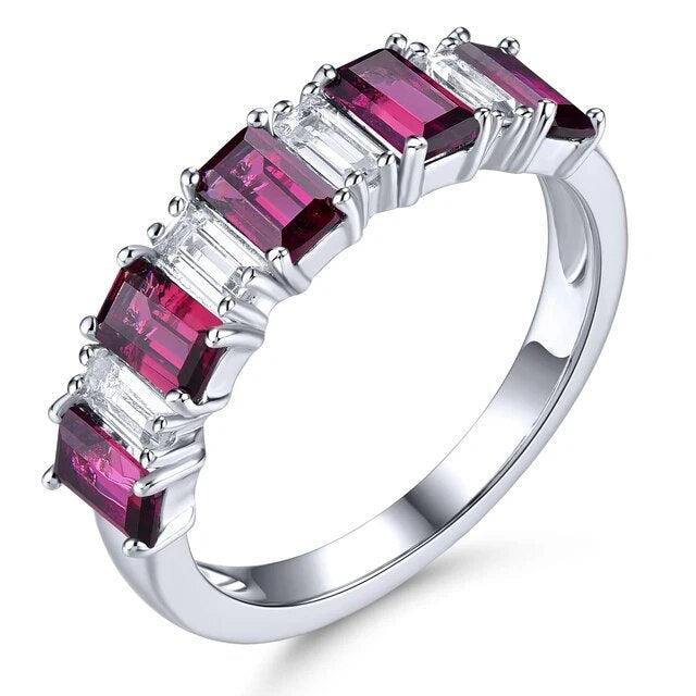 Elegant Octagon-Cut Rhodolite Garnet and Chrome Diopside Sterling Silver Ring - 2.8 Carats Fine Jewelry - Lucid Fantasy 