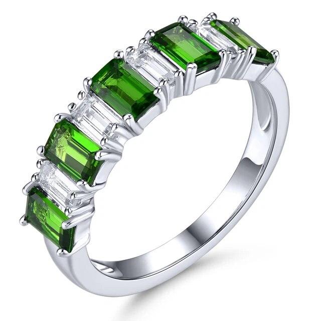 Elegant Octagon-Cut Rhodolite Garnet and Chrome Diopside Sterling Silver Ring - 2.8 Carats Fine Jewelry - Lucid Fantasy 