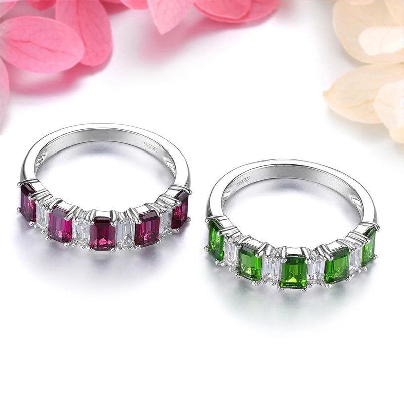 Elegant Octagon-Cut Rhodolite Garnet and Chrome Diopside Sterling Silver Ring - 2.8 Carats Fine Jewelry - Lucid Fantasy 