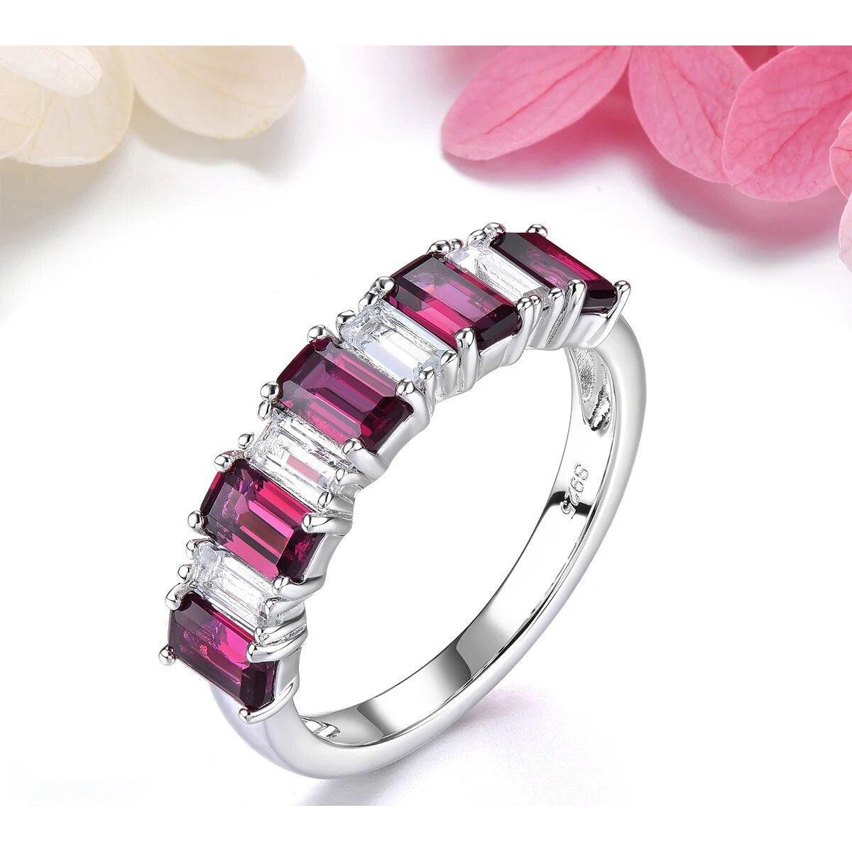 Elegant Octagon-Cut Rhodolite Garnet and Chrome Diopside Sterling Silver Ring - 2.8 Carats Fine Jewelry - Lucid Fantasy 