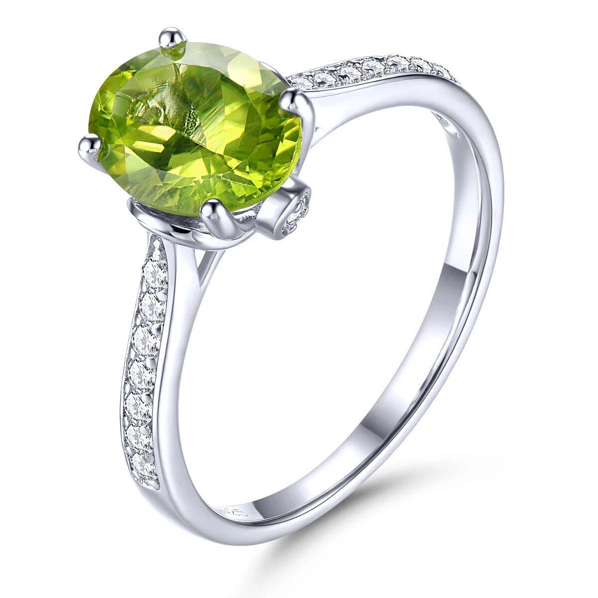 Elegant Oval Natural Peridot Ring in Sterling Silver - 1.8 Carats Classic S925 Jewelry - Lucid Fantasy 