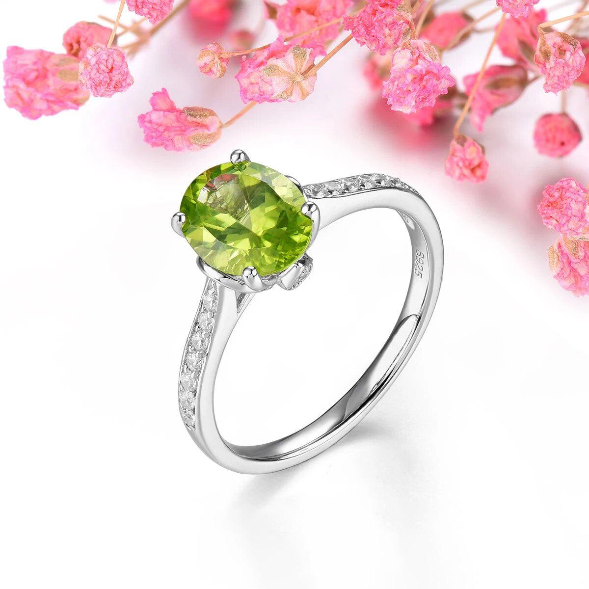 Elegant Oval Natural Peridot Ring in Sterling Silver - 1.8 Carats Classic S925 Jewelry - Lucid Fantasy 