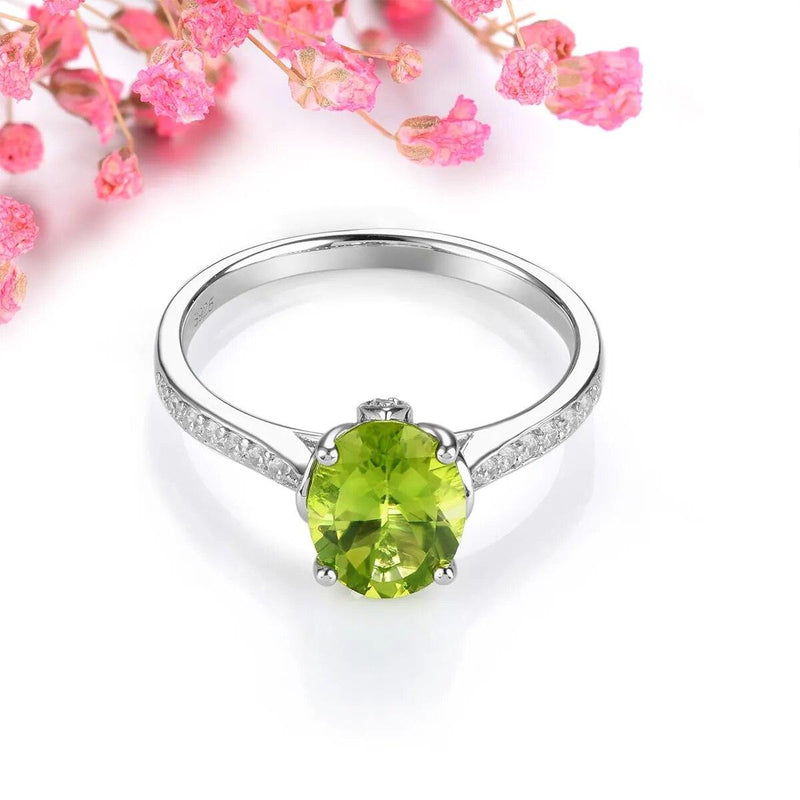 Elegant Oval Natural Peridot Ring in Sterling Silver - 1.8 Carats Classic S925 Jewelry - Lucid Fantasy 