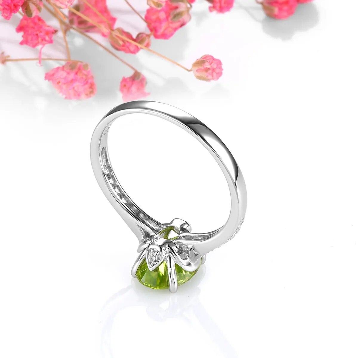 Elegant Oval Natural Peridot Ring in Sterling Silver - 1.8 Carats Classic S925 Jewelry - Lucid Fantasy 