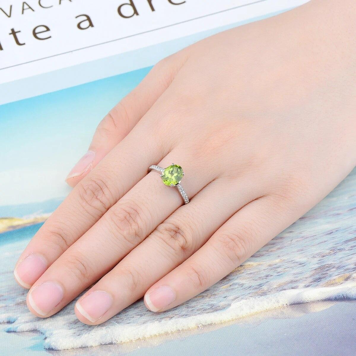 Elegant Oval Natural Peridot Ring in Sterling Silver - 1.8 Carats Classic S925 Jewelry - Lucid Fantasy 