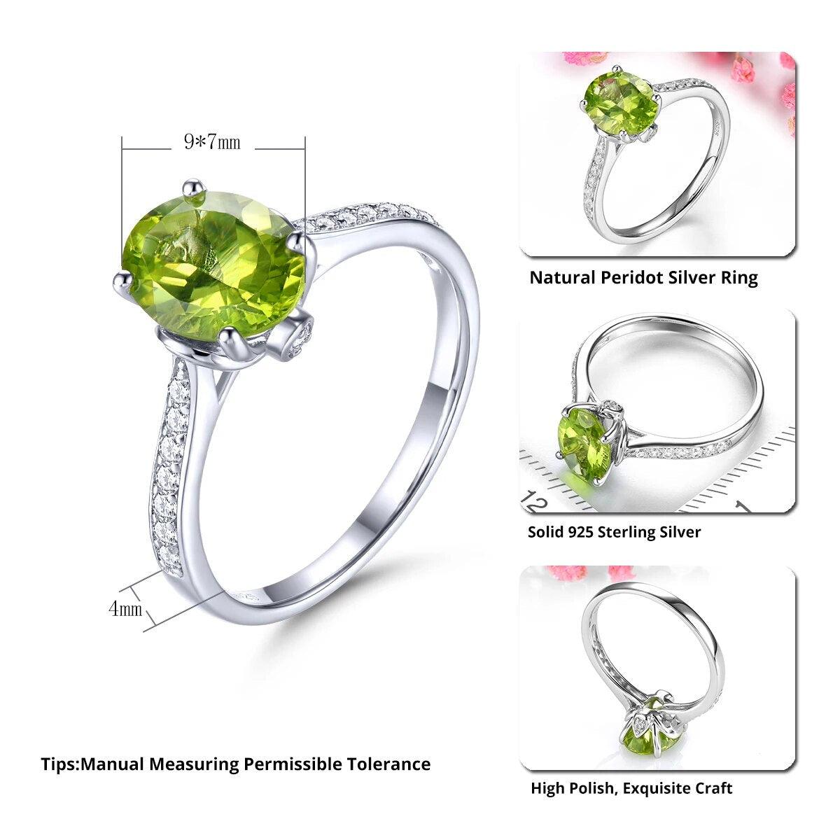 Elegant Oval Natural Peridot Ring in Sterling Silver - 1.8 Carats Classic S925 Jewelry - Lucid Fantasy 