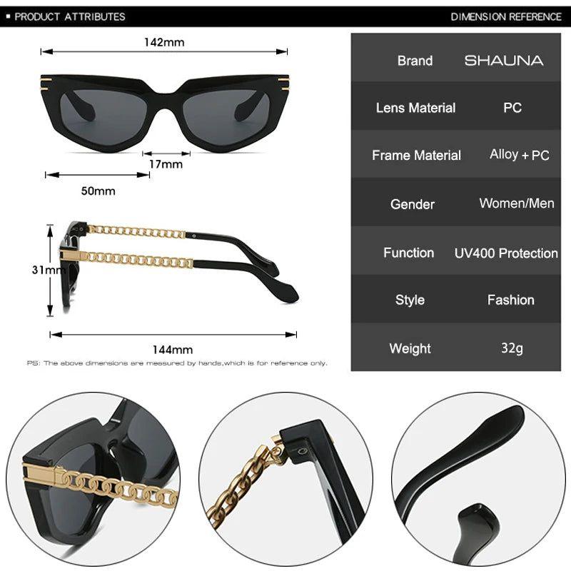 Elegant Polygon Cat Eye Sunglasses with Retro Metal Chain and UV400 Protection - Lucid Fantasy 