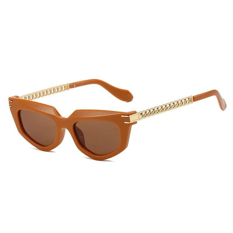 Elegant Polygon Cat Eye Sunglasses with Retro Metal Chain and UV400 Protection - Lucid Fantasy 