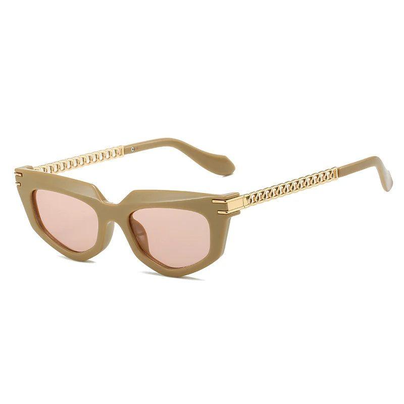 Elegant Polygon Cat Eye Sunglasses with Retro Metal Chain and UV400 Protection - Lucid Fantasy 