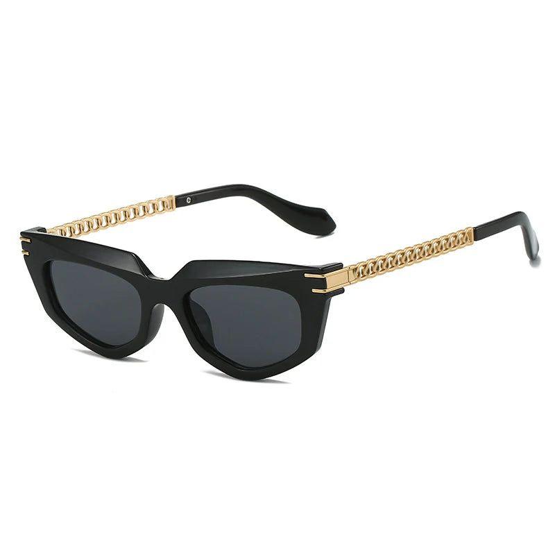 Elegant Polygon Cat Eye Sunglasses with Retro Metal Chain and UV400 Protection - Lucid Fantasy 