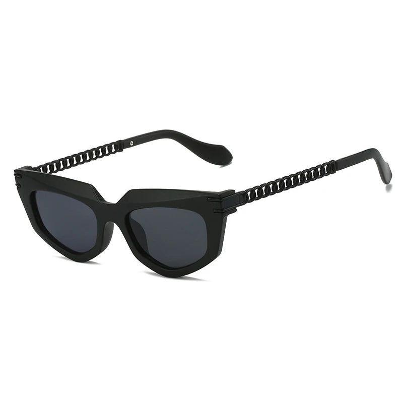 Elegant Polygon Cat Eye Sunglasses with Retro Metal Chain and UV400 Protection - Lucid Fantasy 