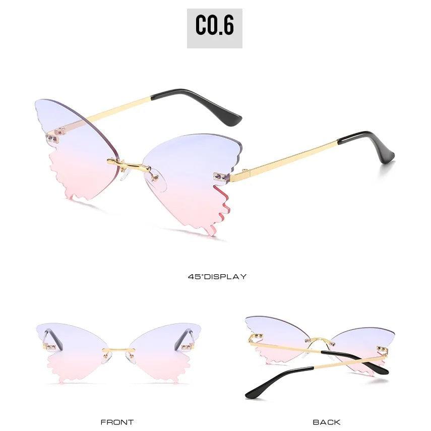 Elegant Rimless Butterfly Sunglasses with UV400 Protection - Chic Metal Alloy Eyewear - Lucid Fantasy 